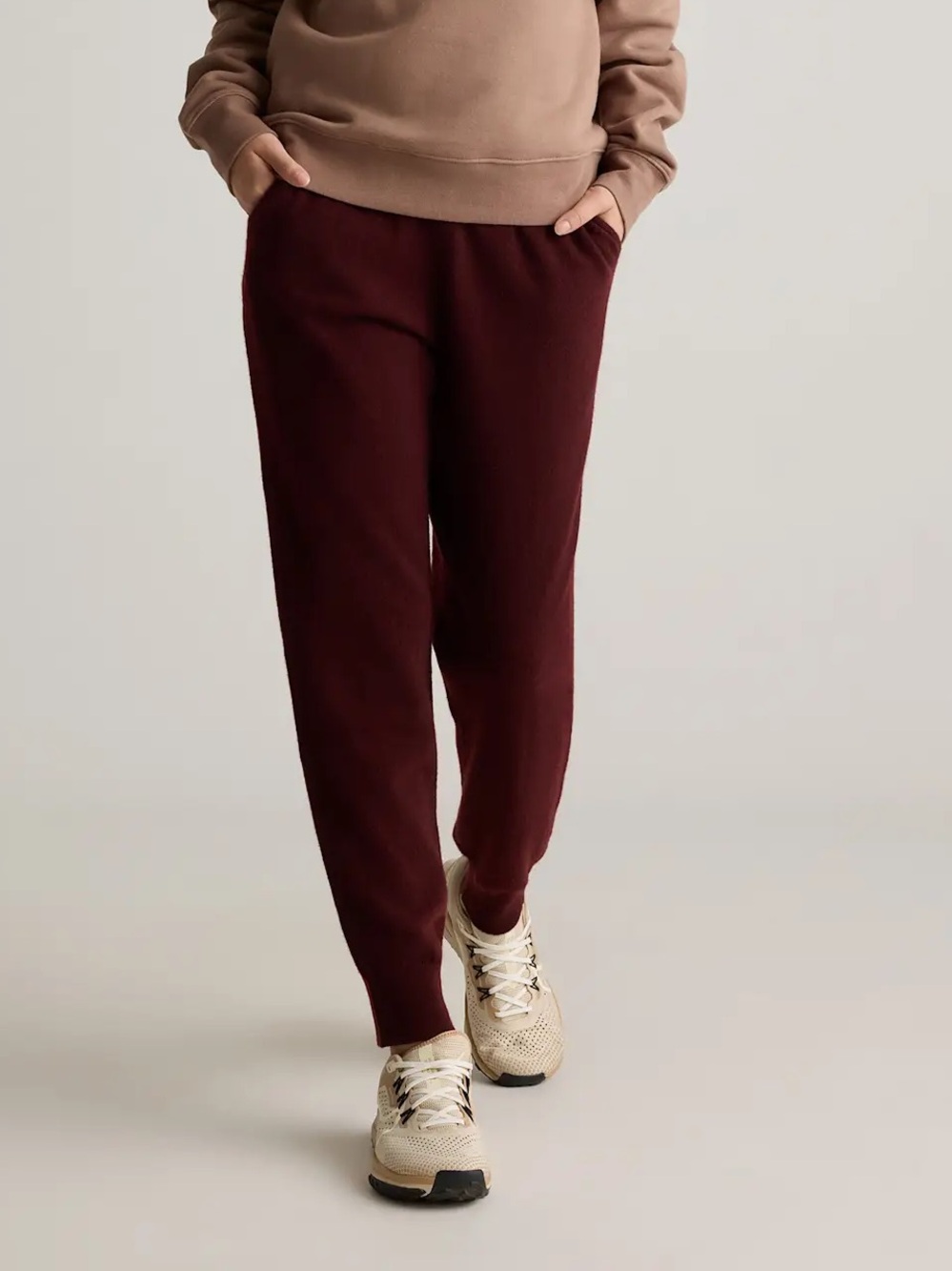 Quince 100% Cashmere Jogger Sweatpants Womens Small Burgundy Soft Casual